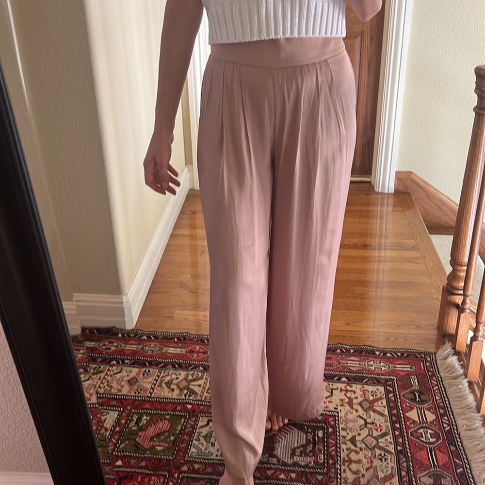 Zara Dusty Pink Wide-Leg Pleated Trousers